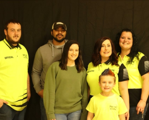 Powerwheels Officials Eddie Springer, Brandon Shaffer, Tiffany Springer, Marissa Post, Valerie Fleming and Parker Post ( Powerwheels Driver)