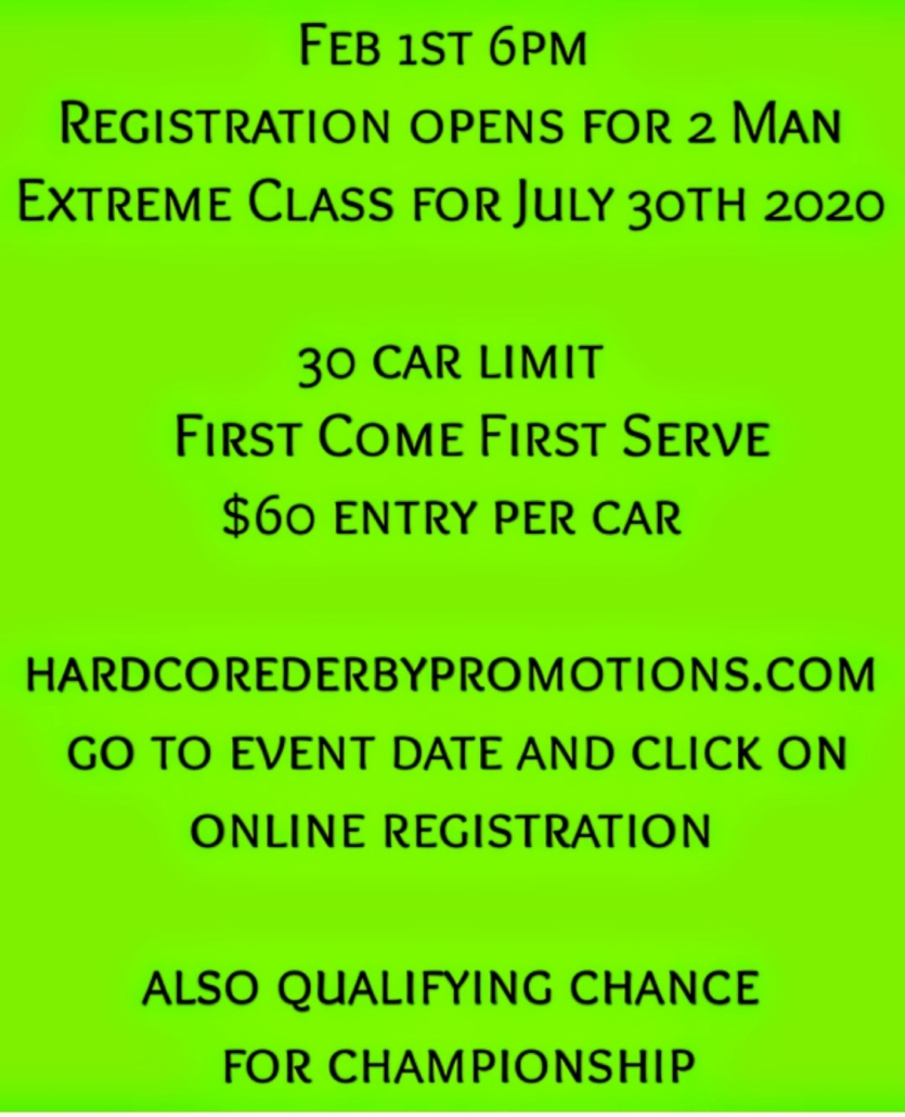 Registration for 2 Man Extreme Class for July 30th 2020