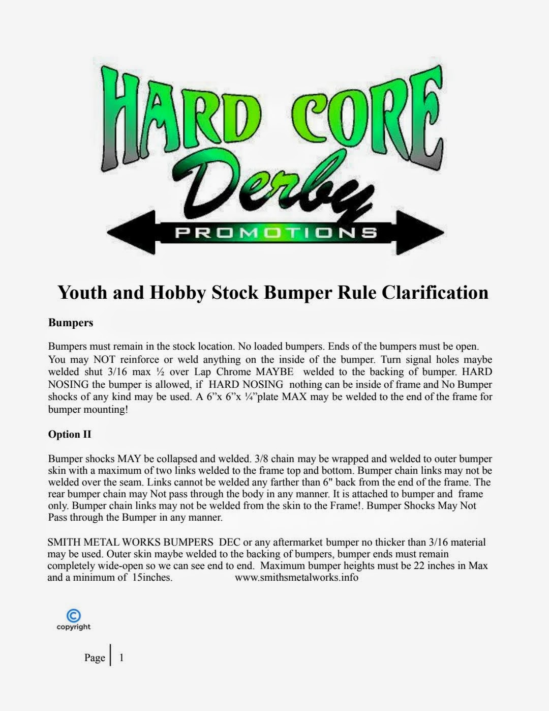 Youth and Hobby Stock Bumper Rule Clarification